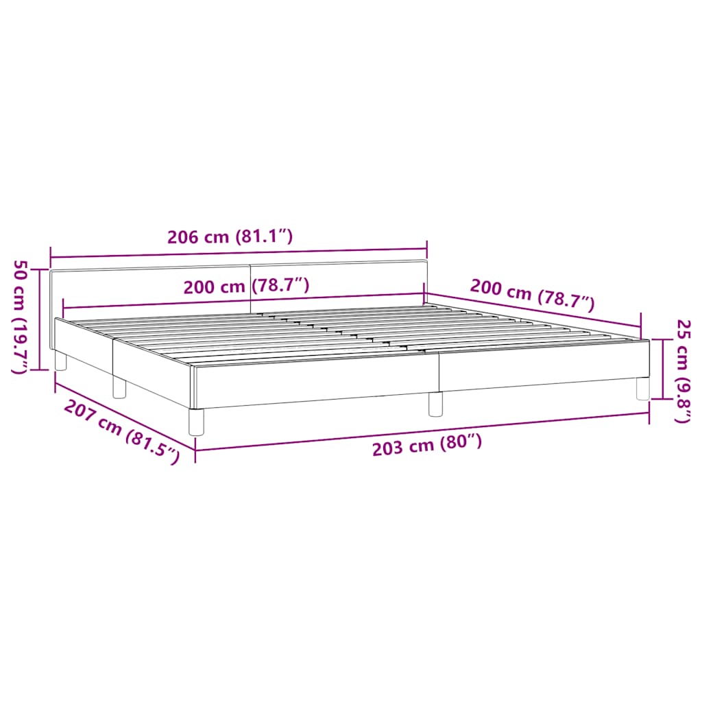 Bedframe met hoofdeinde zonder matras 200x200 cm stof blauw – afbeelding 9