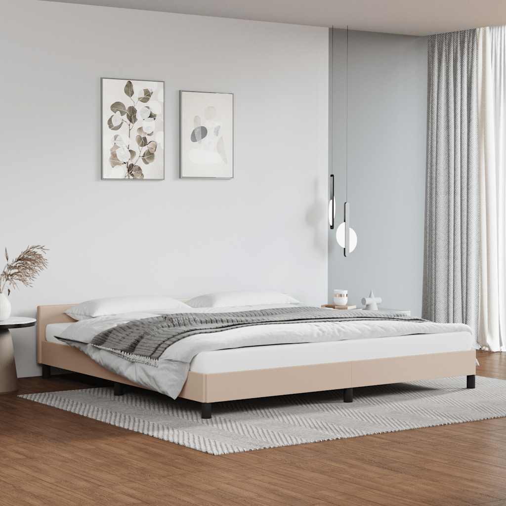 Bedframe met hoofdeinde zonder matras Cappuccino 200x200 cm – afbeelding 1