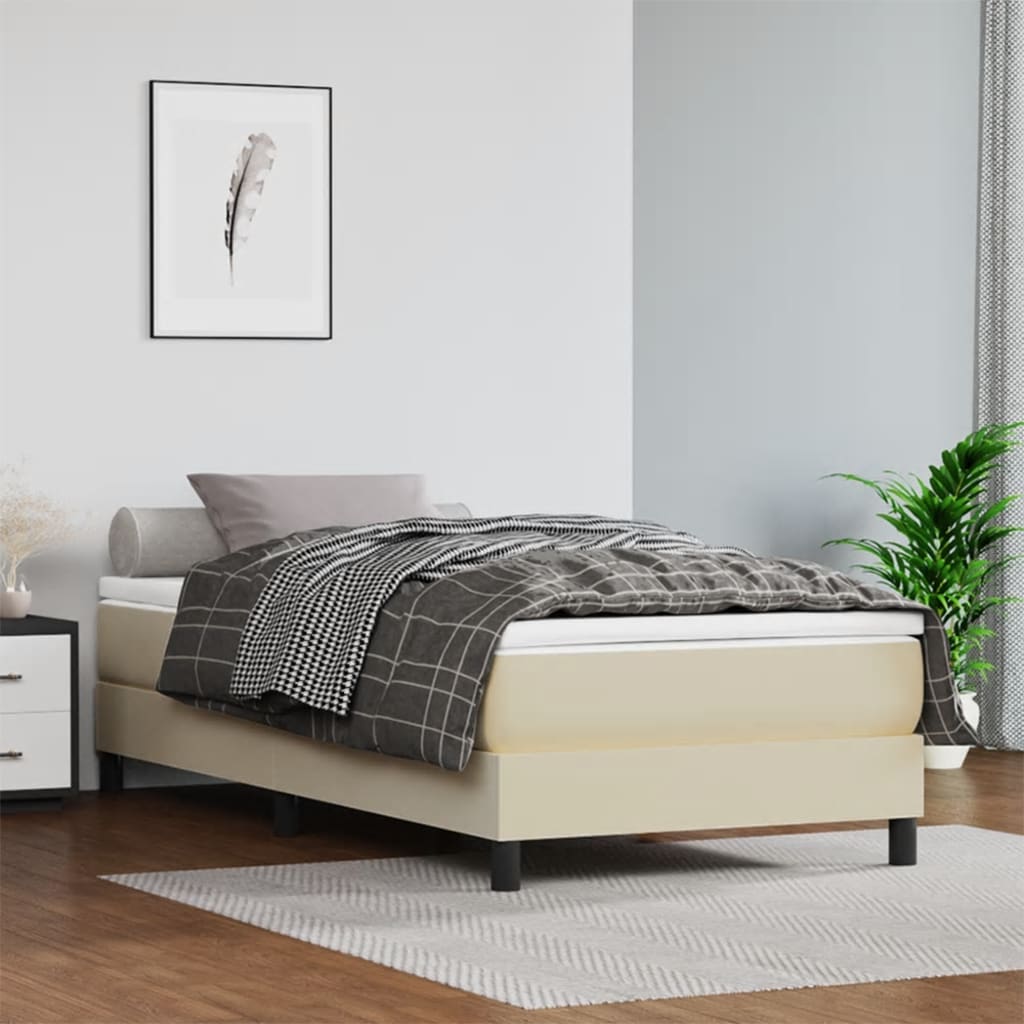 Pocketveringmatras medium 90x200x20 cm kunstleer crèmekleurig