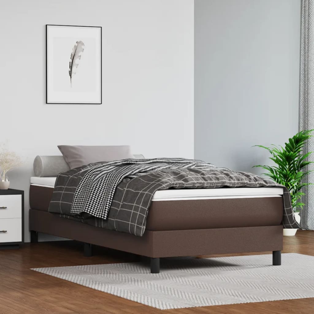 Pocketveringmatras medium 90x200x20 cm kunstleer bruin – afbeelding 1