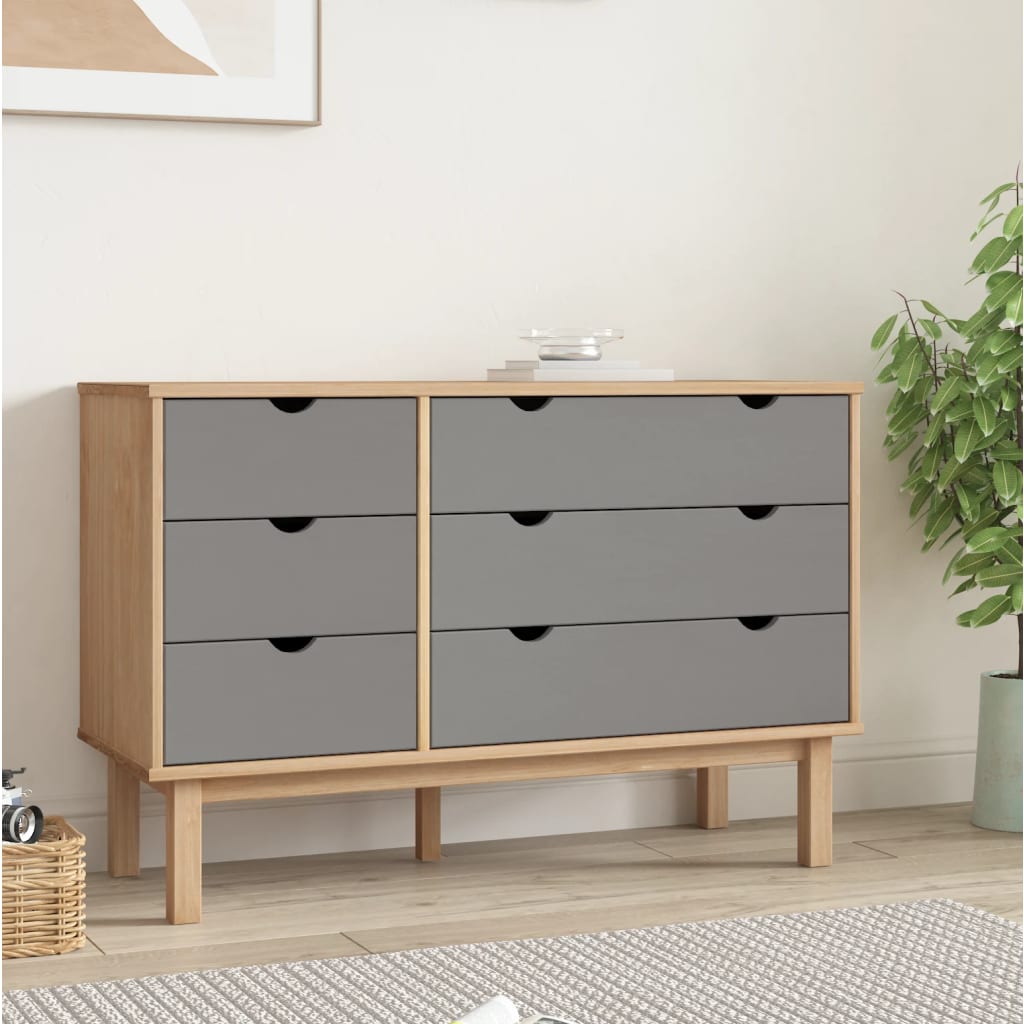 Ladekast OTTA 111x43x73,5 cm grenenhout bruin en grijs