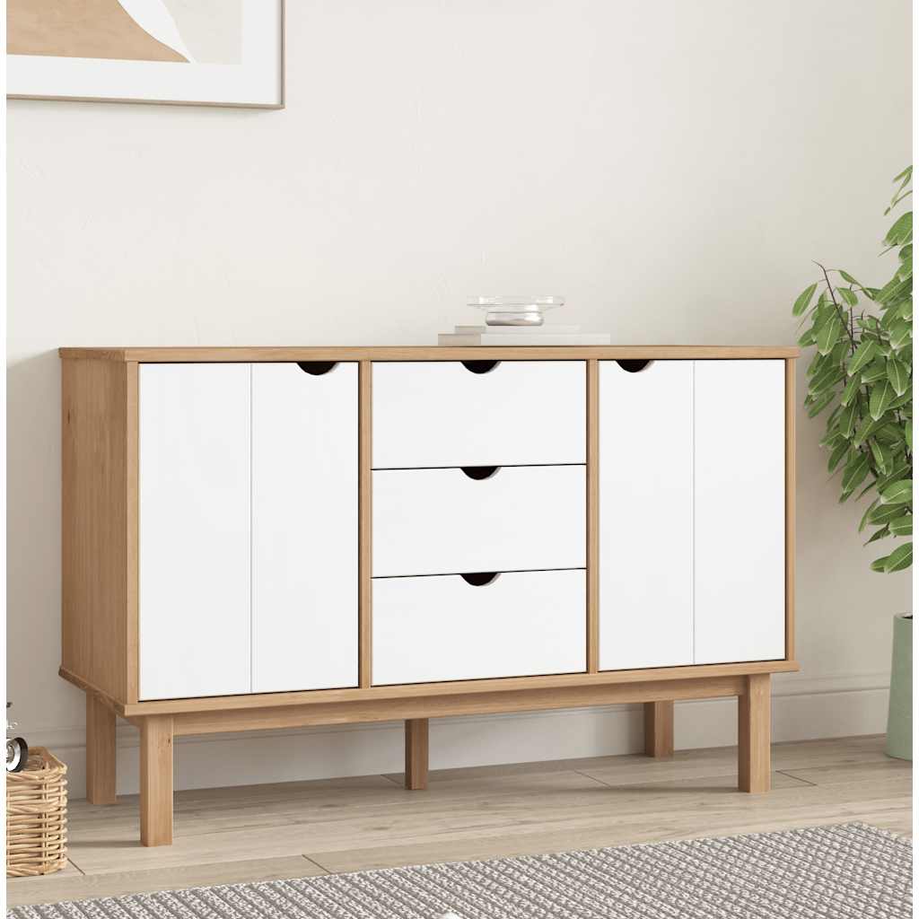 Dressoir OTTA 113,5x43x73 cm massief grenenhout bruin en wit