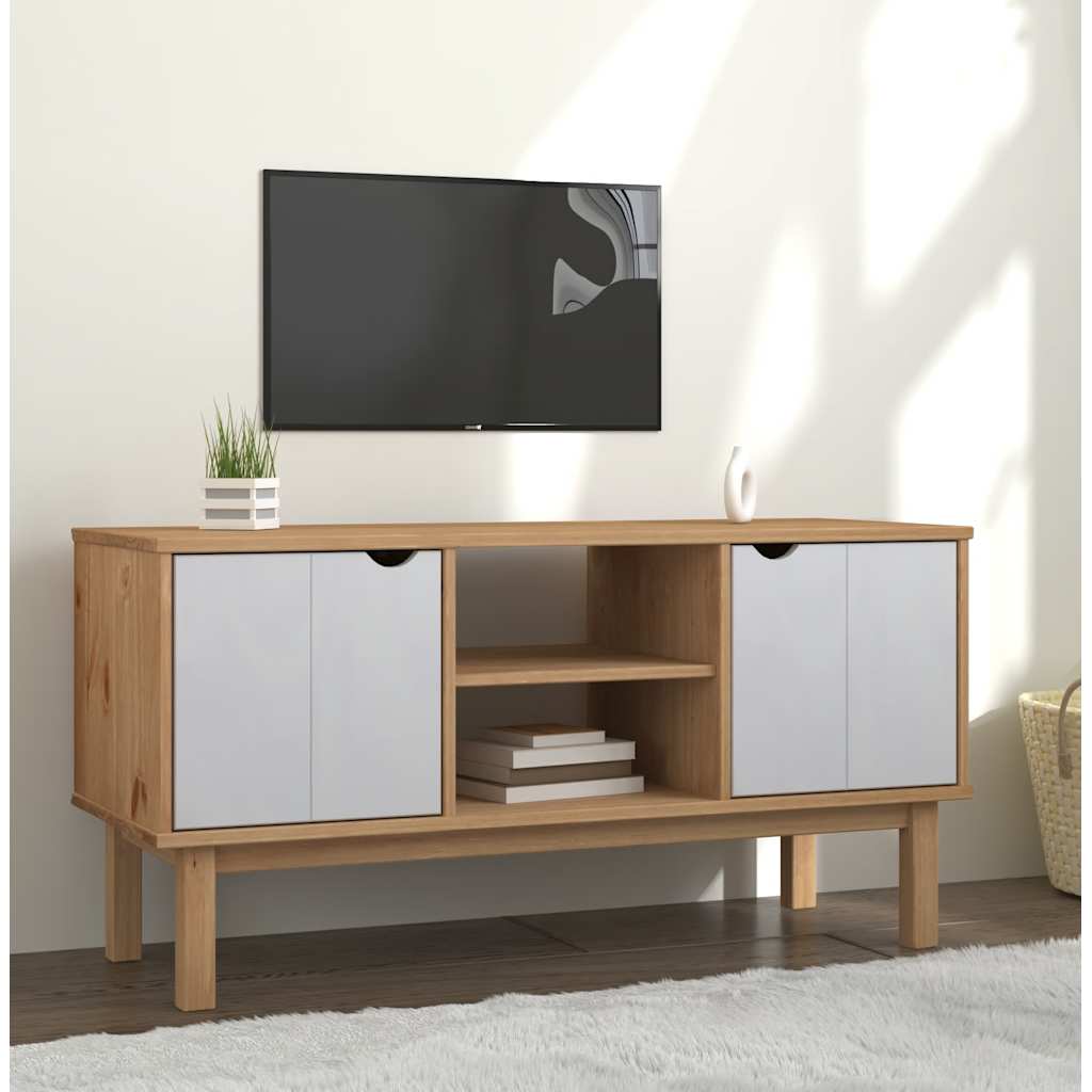 Tv-meubel OTTA 113,5x43x57 cm massief grenenhout bruin en wit