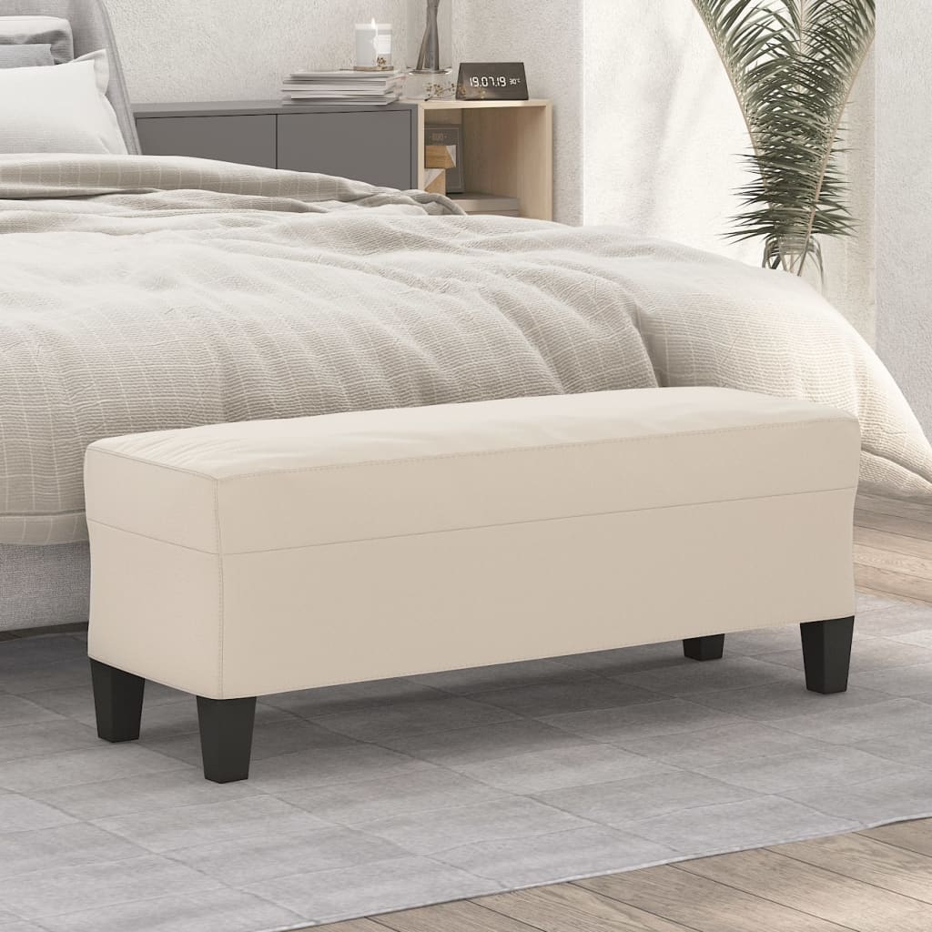Bankje 100x35x41 cm microvezelstof crèmekleurig