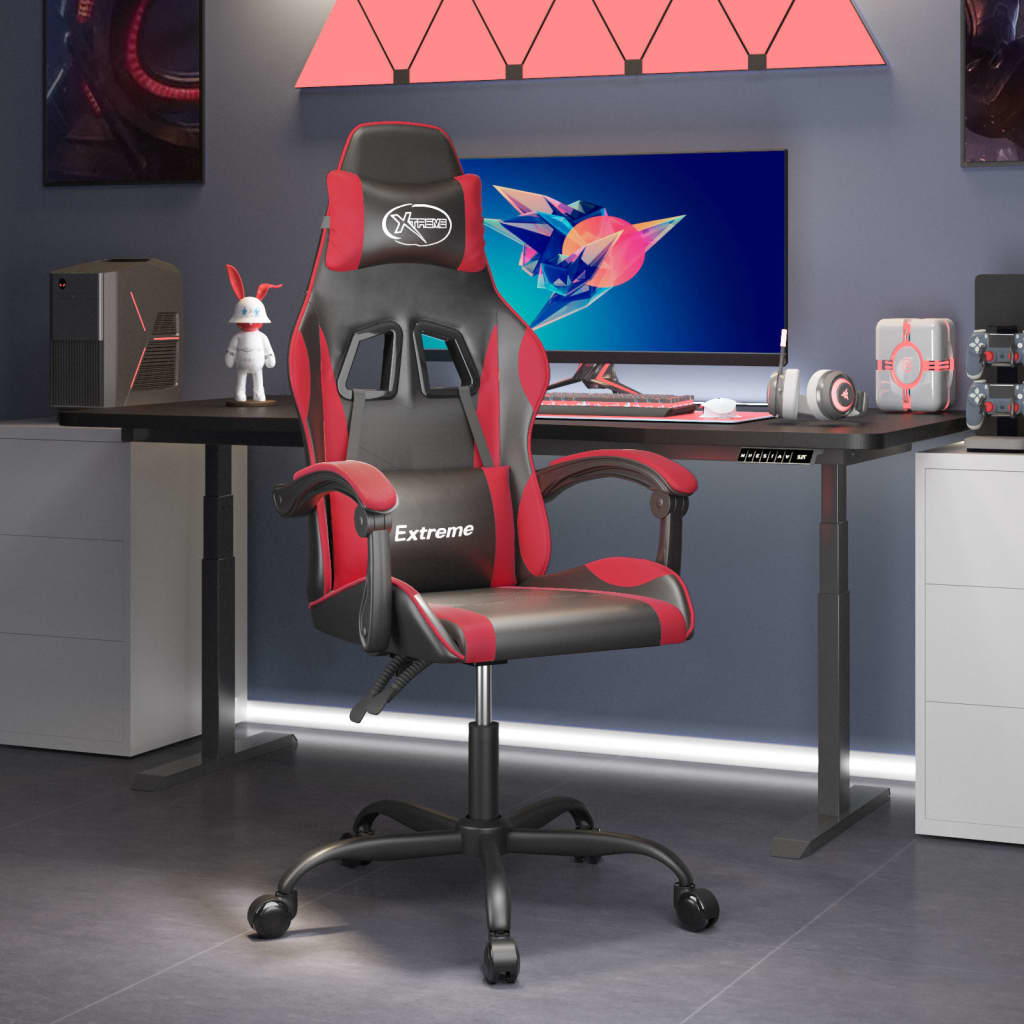 Gamestoel draaibaar kunstleer zwart en rood – afbeelding 1