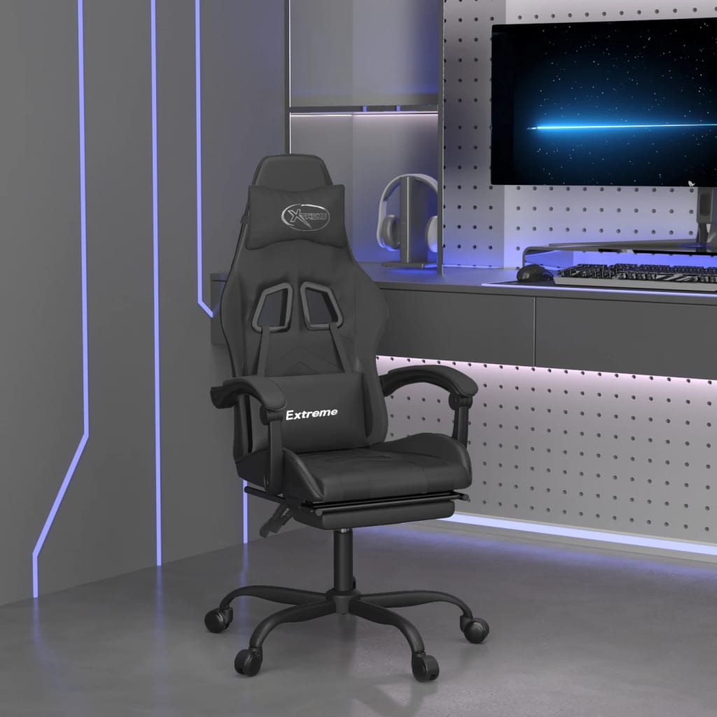 gamestoel draaibaar met voetensteun kunstleer zwart
