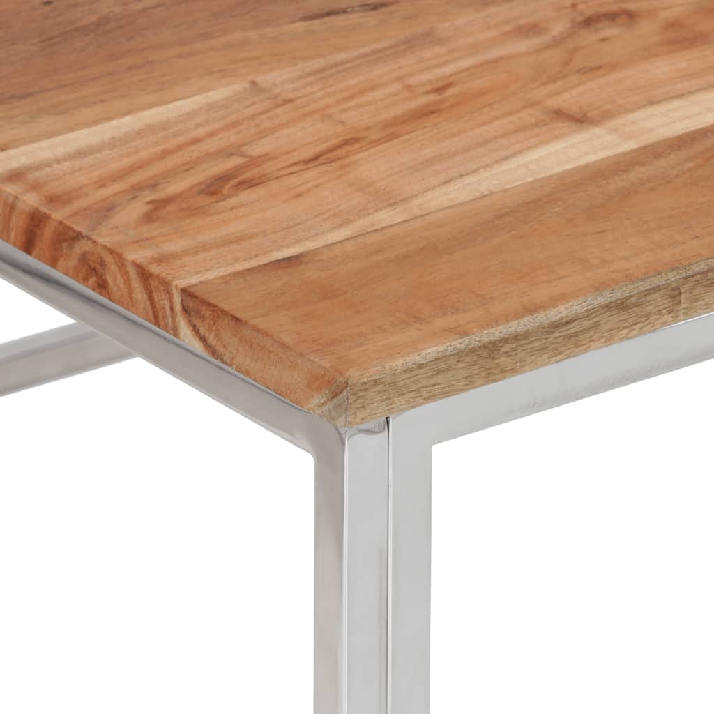 Salontafel roestvrij staal en massief acaciahout zilverkleurig – afbeelding 5
