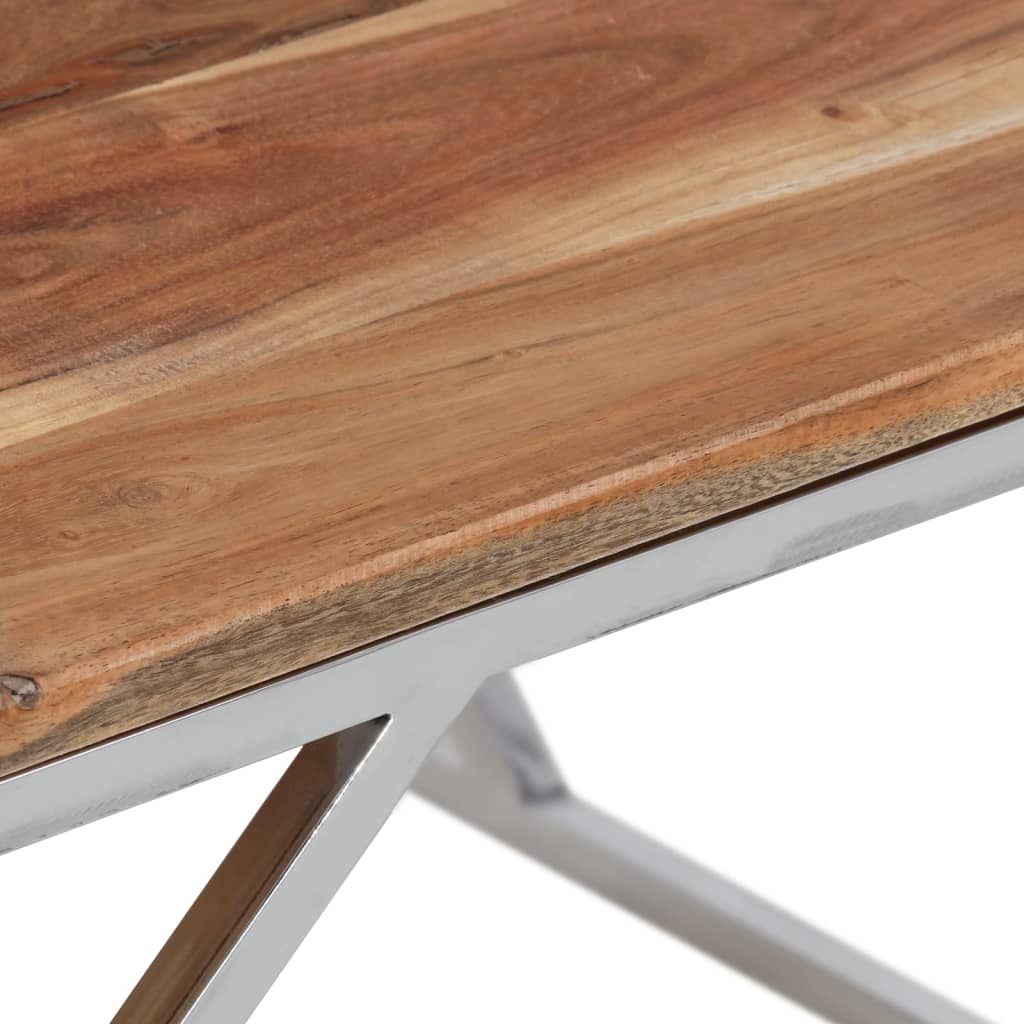 Salontafel roestvrij staal en massief acaciahout zilverkleurig – afbeelding 7