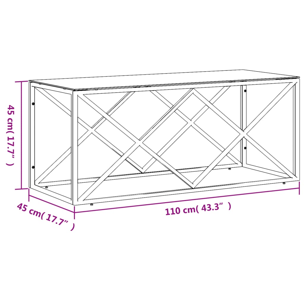Salontafel 110x45x45 cm roestvrij staal en glas – afbeelding 6