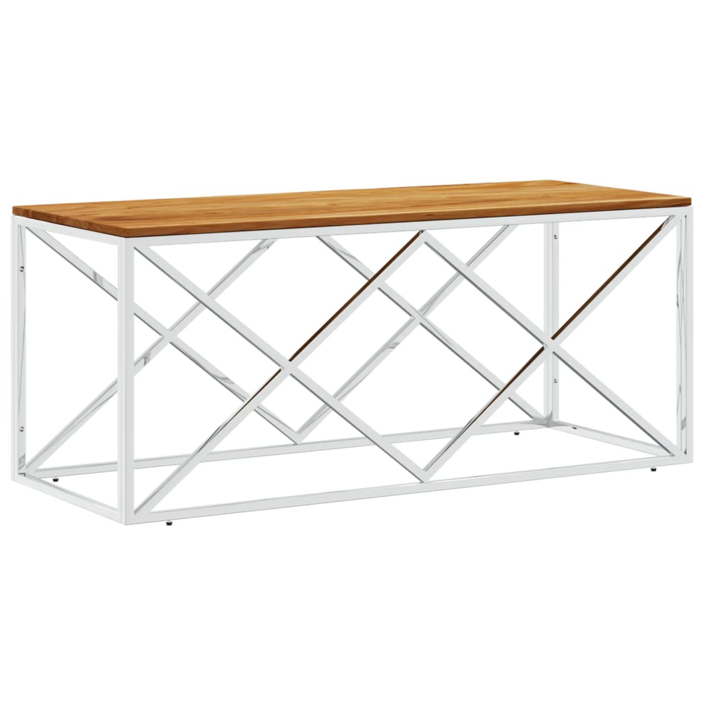 Salontafel roestvrij staal en massief acaciahout – afbeelding 2