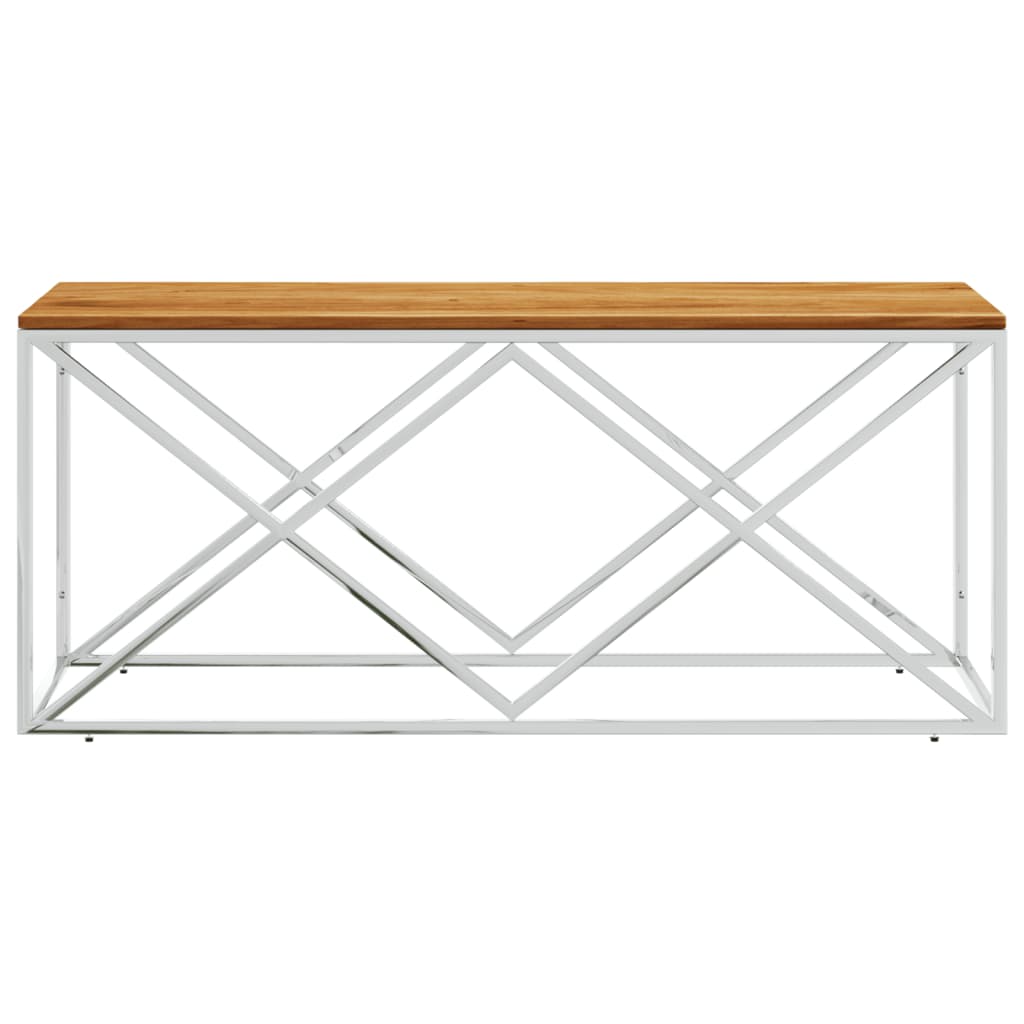 Salontafel roestvrij staal en massief acaciahout – afbeelding 3