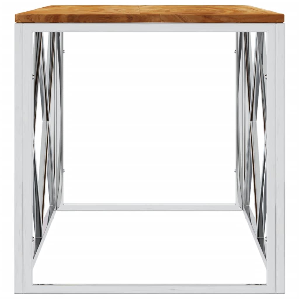 Salontafel roestvrij staal en massief acaciahout – afbeelding 4