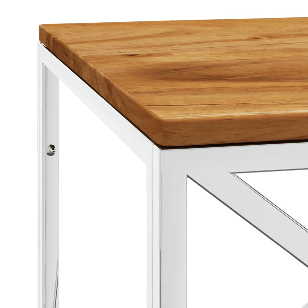 Salontafel roestvrij staal en massief acaciahout – afbeelding 5