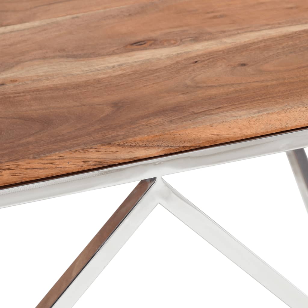 Salontafel roestvrij staal en massief acaciahout zilverkleurig – afbeelding 7