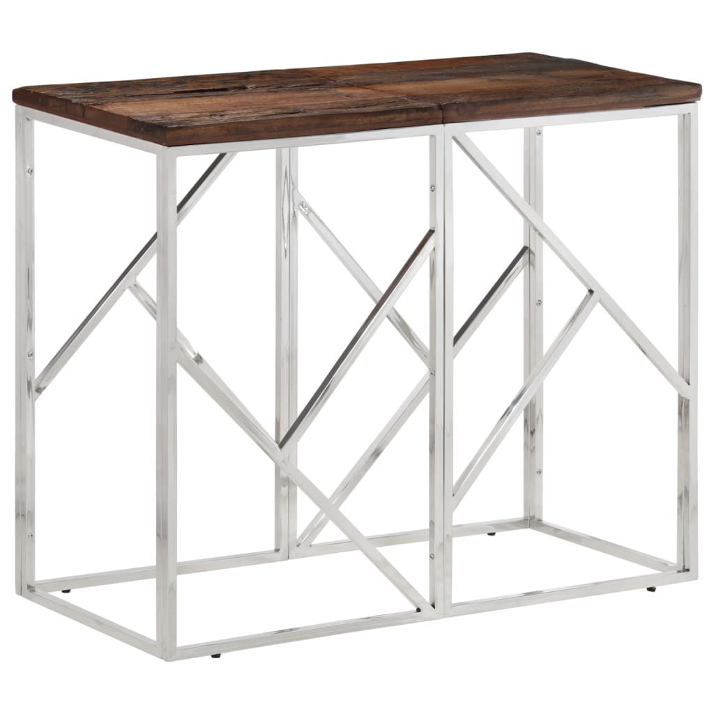 Wandtafel roestvrij staal en massief bielshout zilverkleurig – afbeelding 1
