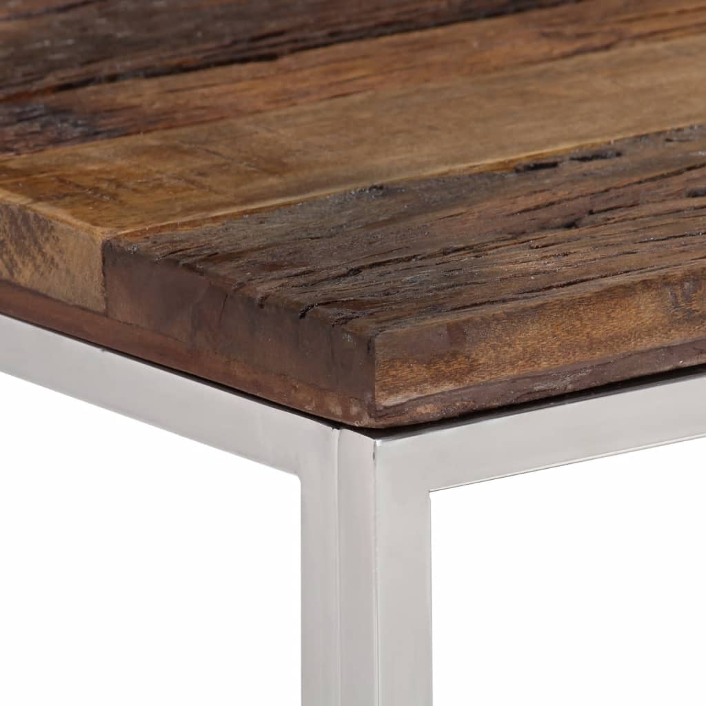 Wandtafel roestvrij staal en massief bielshout zilverkleurig – afbeelding 4
