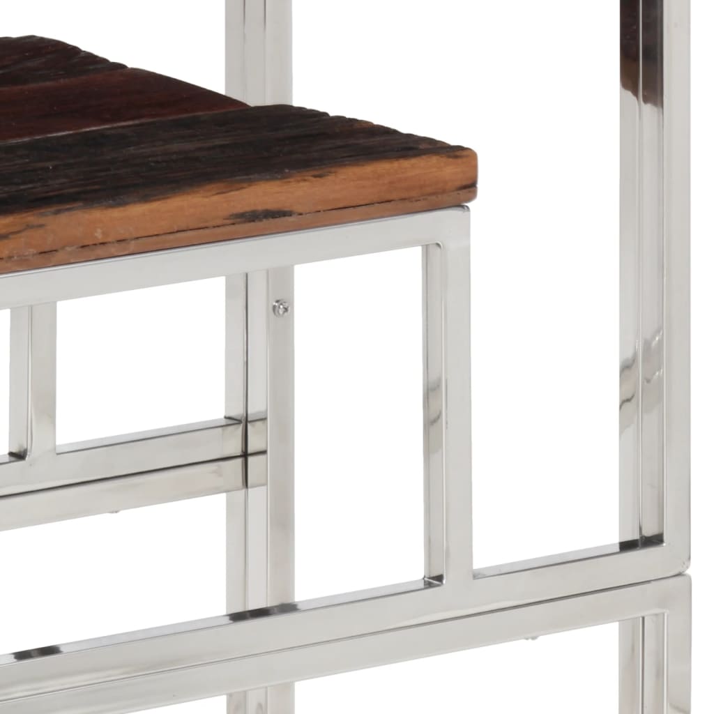 Wandtafel roestvrij staal en massief bielshout zilverkleurig – afbeelding 6