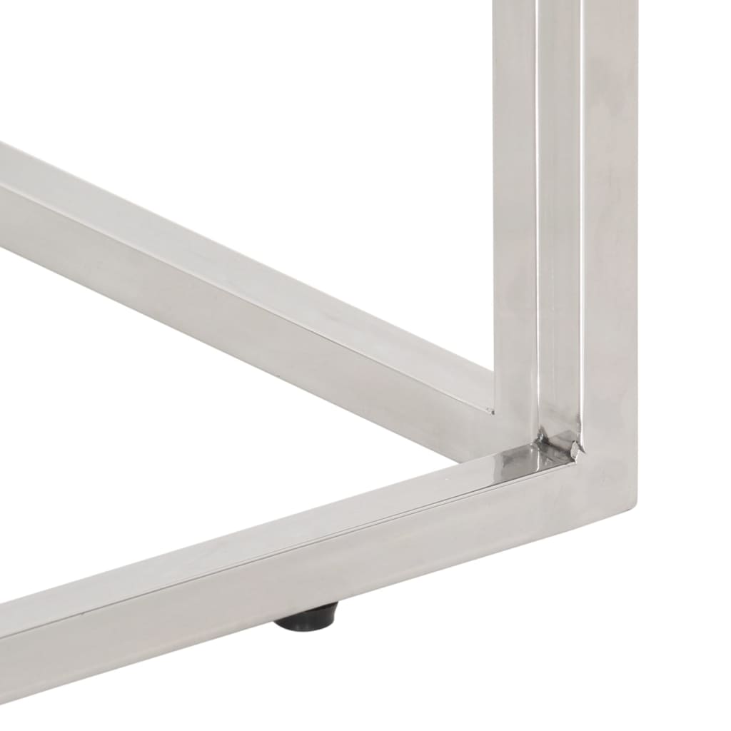 Wandtafel roestvrij staal en massief bielshout zilverkleurig – afbeelding 7
