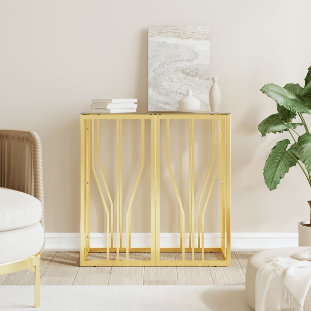 Wandtafel 70x30x70 cm roestvrij staal en glas goudkleurig – afbeelding 1