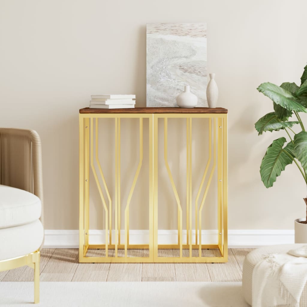Wandtafel roestvrij staal en massief gerecycled hout goudkleur – afbeelding 1