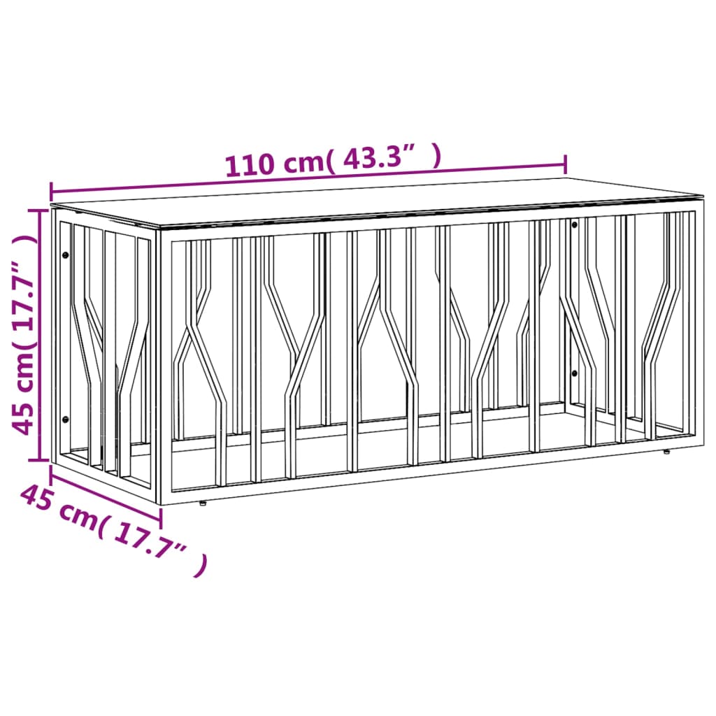 Salontafel 110x45x45 cm roestvrij staal en glas goudkleurig – afbeelding 6