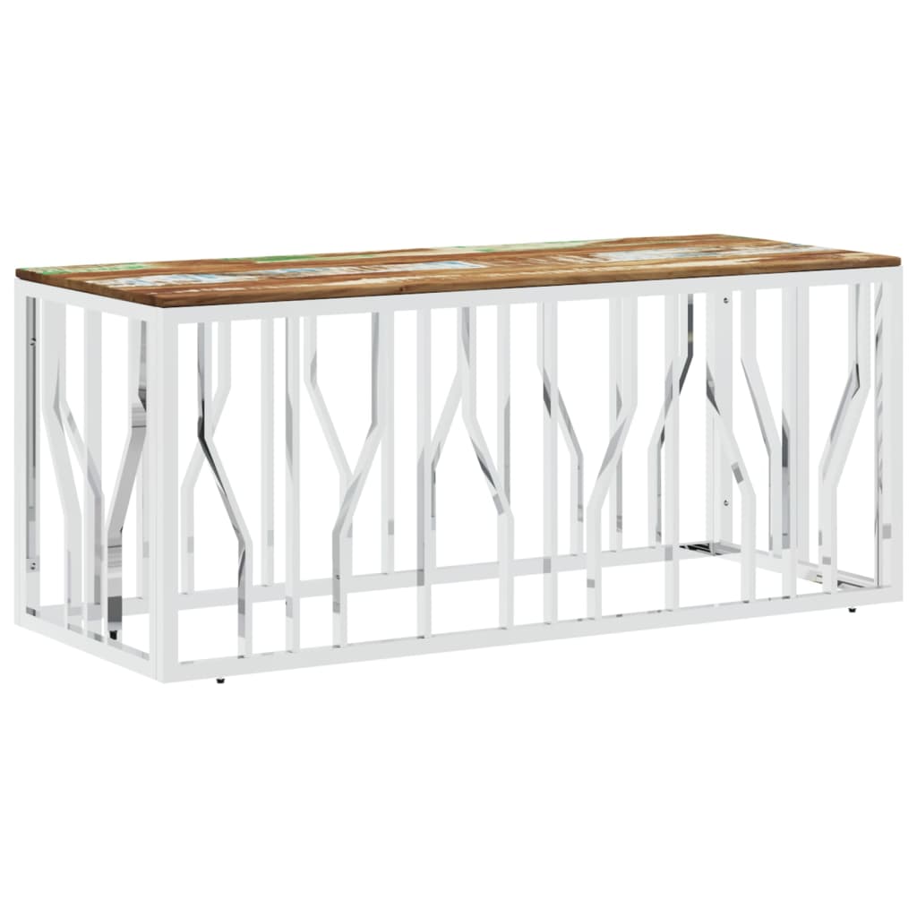 Salontafel roestvrij staal en massief gerecycled hout zilver – afbeelding 2