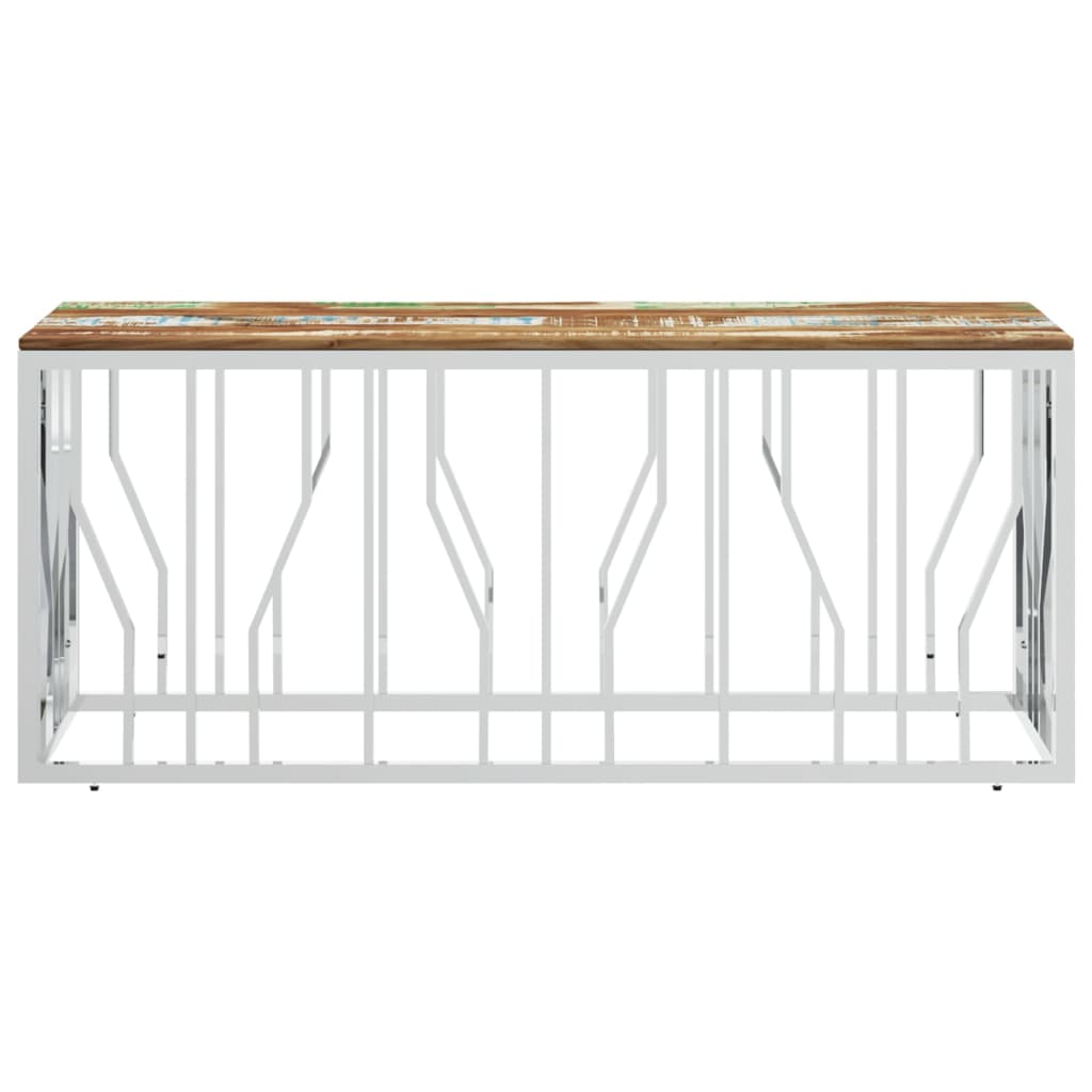 Salontafel roestvrij staal en massief gerecycled hout zilver – afbeelding 3