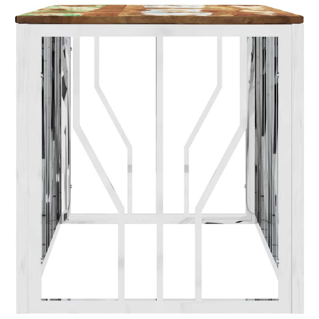 Salontafel roestvrij staal en massief gerecycled hout zilver – afbeelding 4