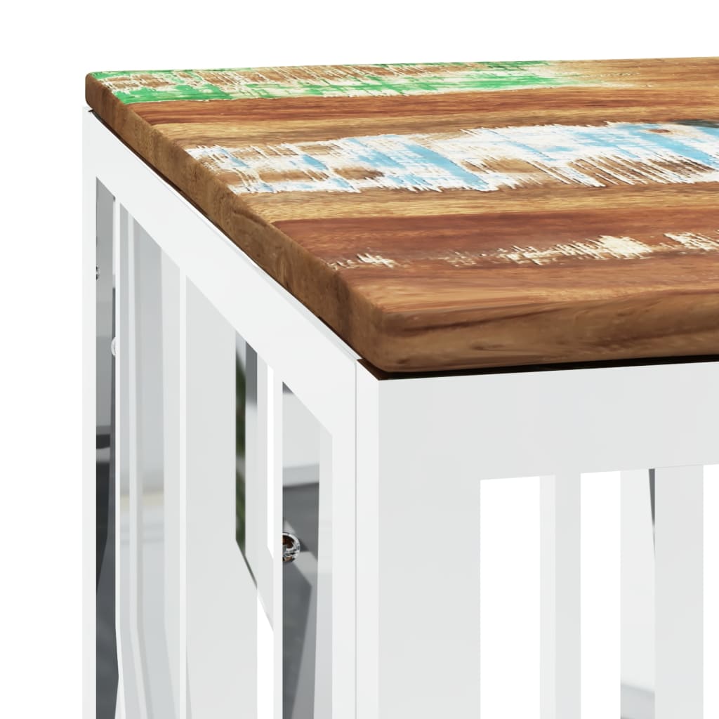 Salontafel roestvrij staal en massief gerecycled hout zilver – afbeelding 5