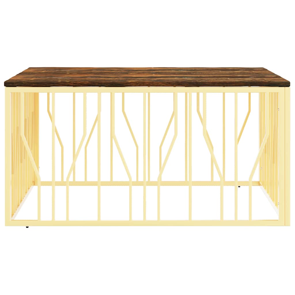 Salontafel roestvrijstaal en massief gerecycled hout goudkleur – afbeelding 3