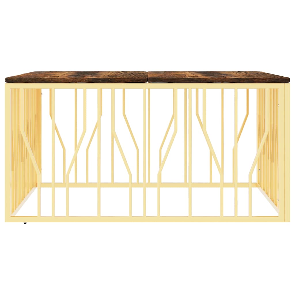 Salontafel roestvrijstaal en massief gerecycled hout goudkleur – afbeelding 4
