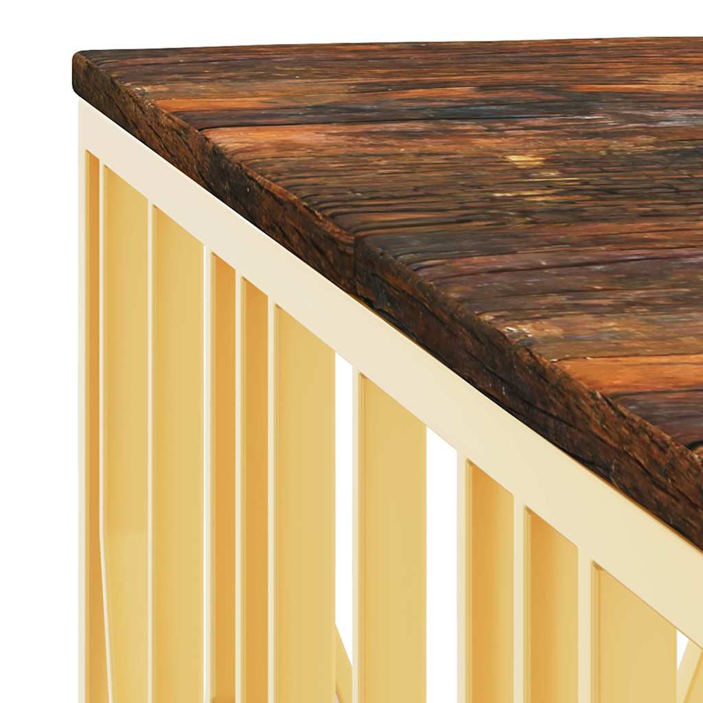 Salontafel roestvrijstaal en massief gerecycled hout goudkleur – afbeelding 5