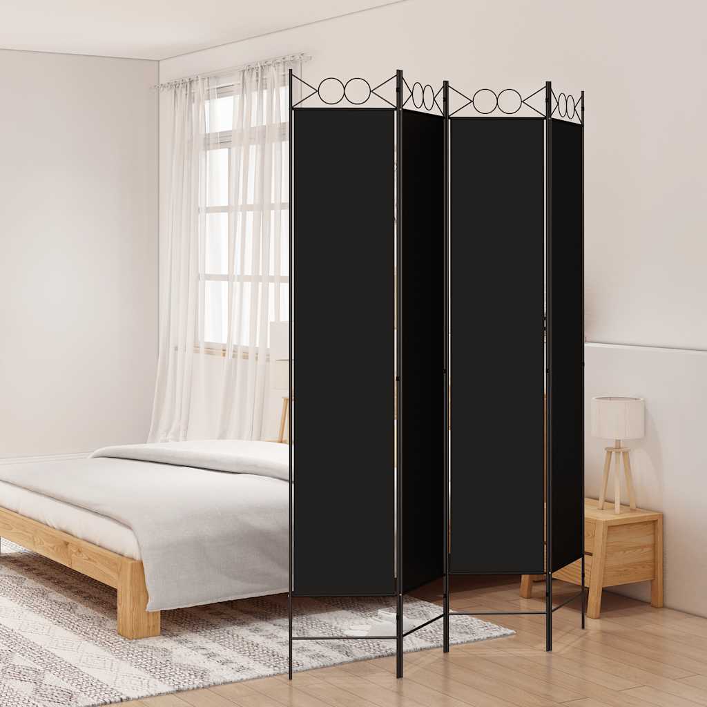 Kamerscherm met 4 panelen 200x200 cm stof zwart