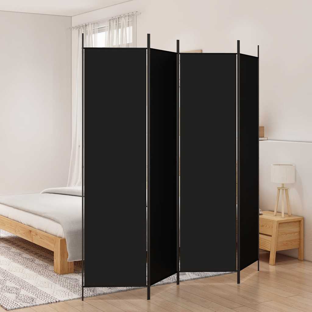 Kamerscherm met 4 panelen 200x200 cm stof zwart
