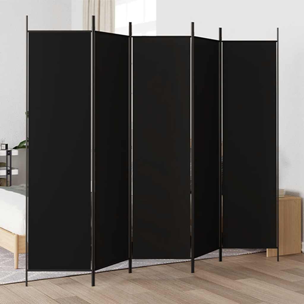 Kamerscherm met 5 panelen 250x200 cm stof zwart