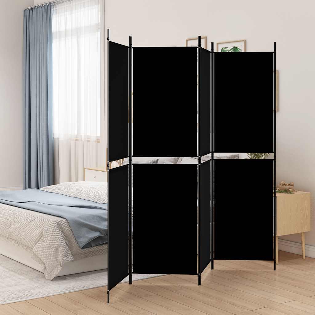 Kamerscherm met 4 panelen 200x180 cm stof zwart