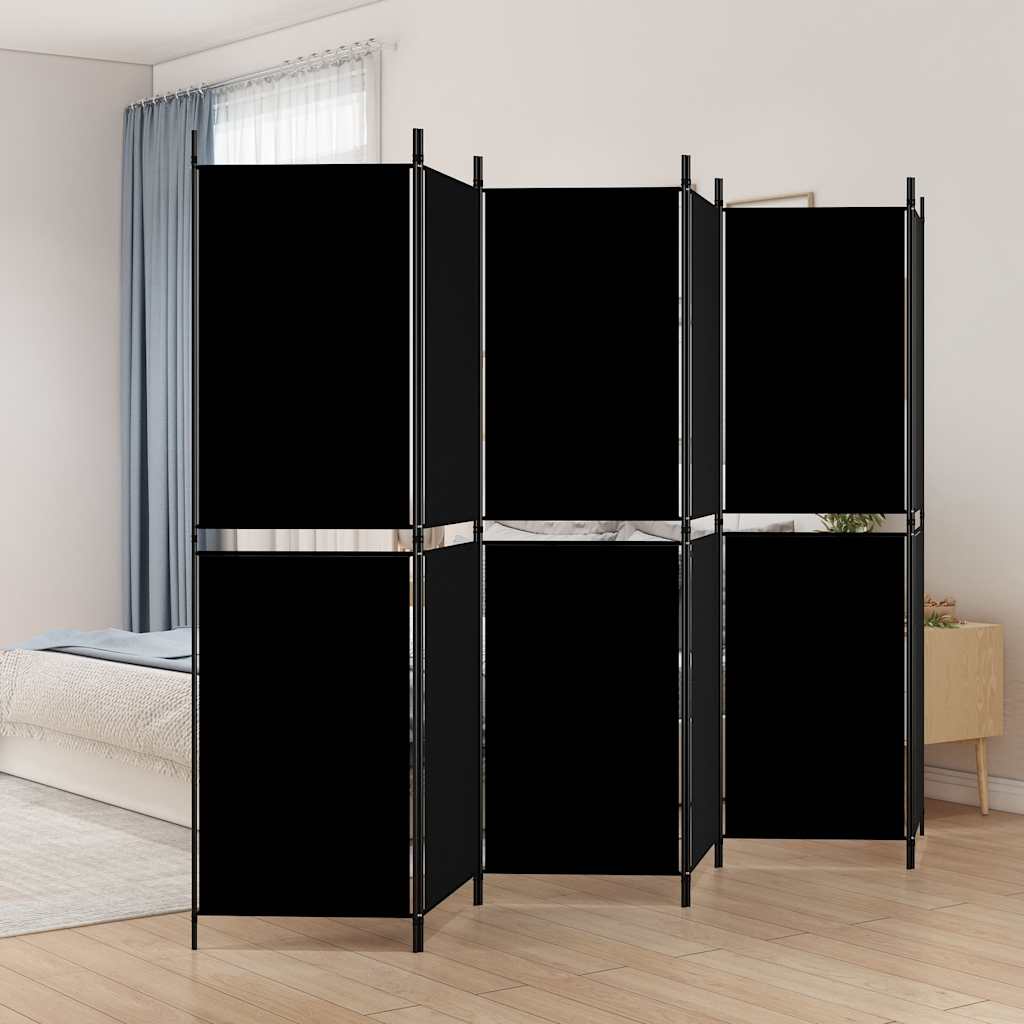 Kamerscherm met 6 panelen 300x180 cm stof zwart