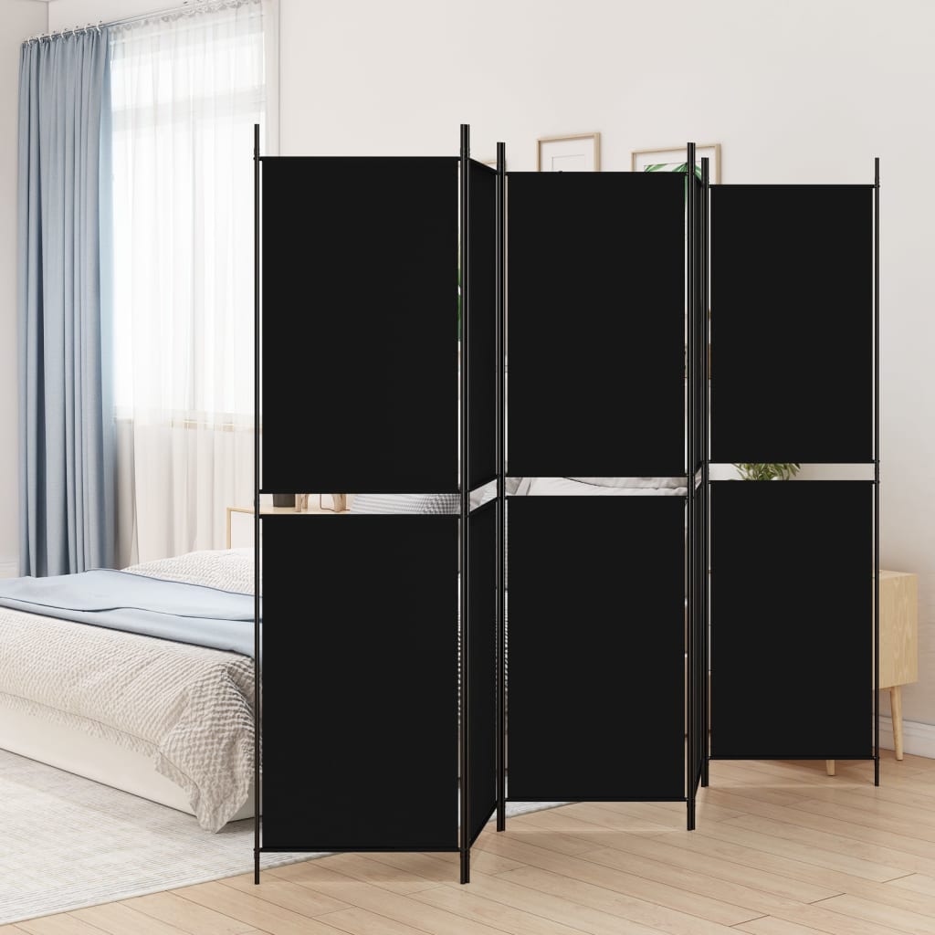 Kamerscherm met 5 panelen 250x200 cm stof zwart – afbeelding 1