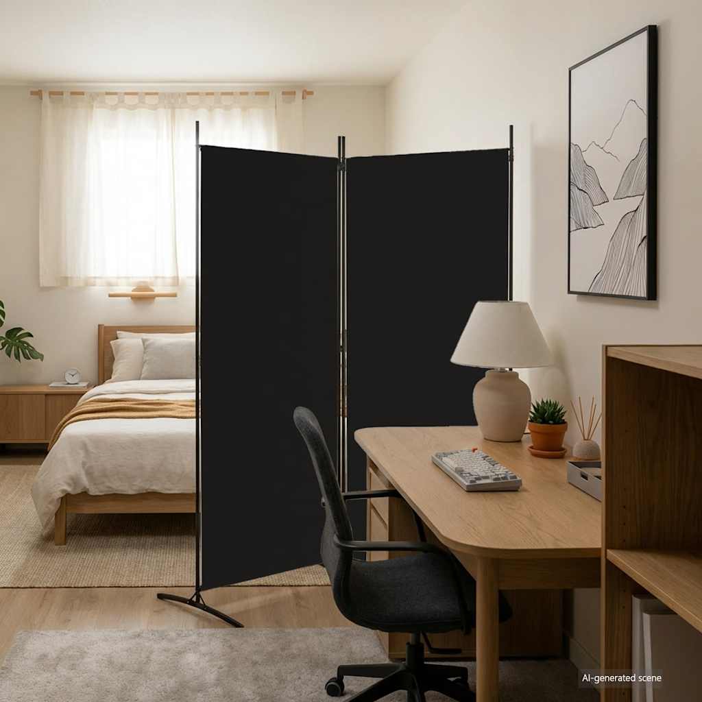 Kamerscherm met 2 panelen 175x180 cm stof zwart