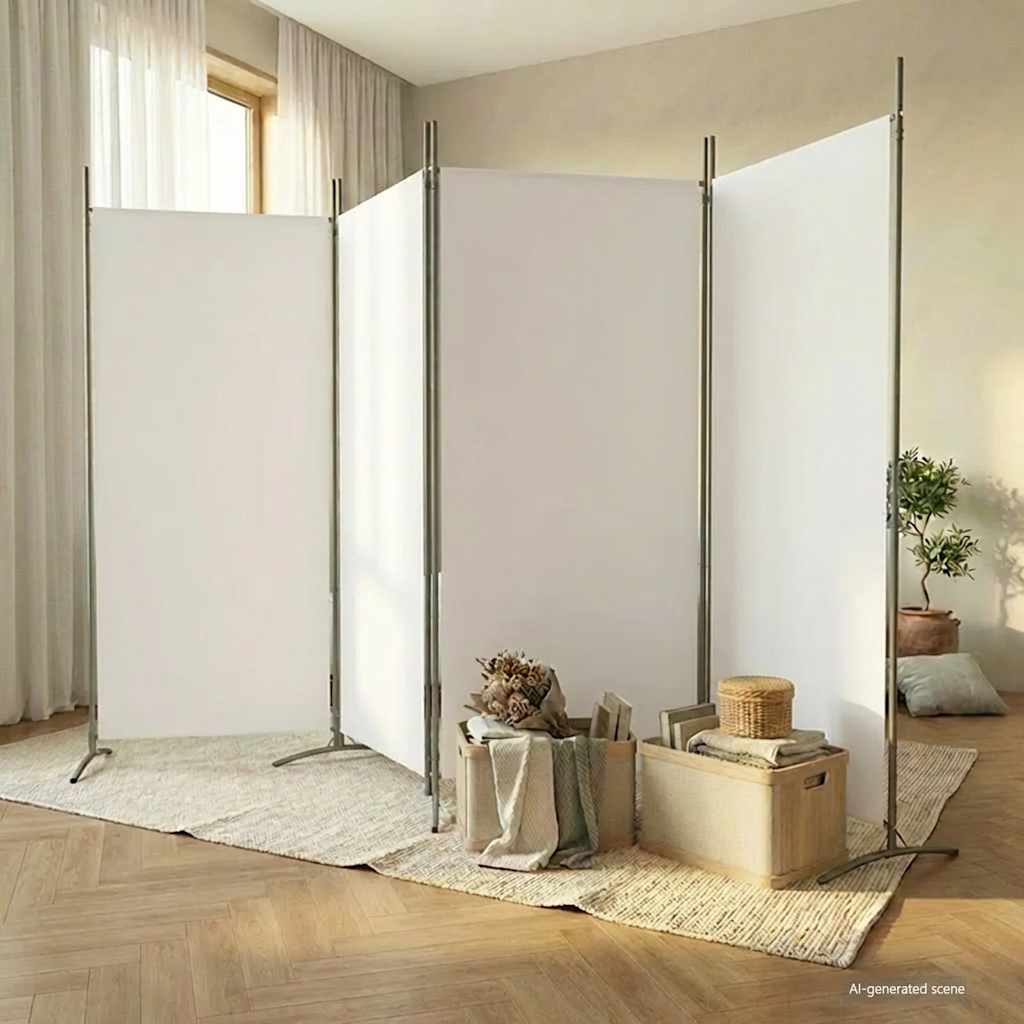 Kamerscherm met 4 panelen 346x180 cm stof wit