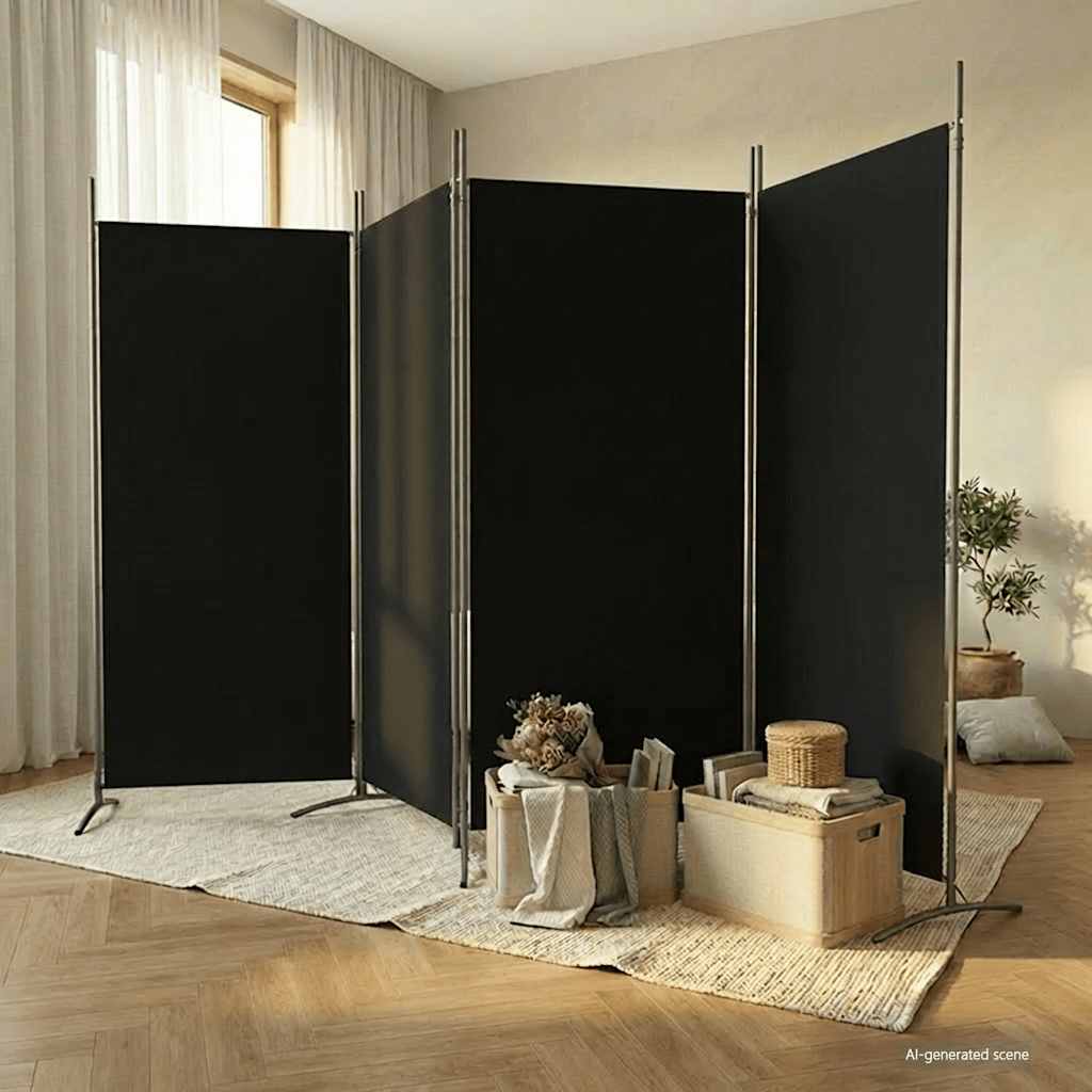 Kamerscherm met 4 panelen 346x180 cm stof zwart
