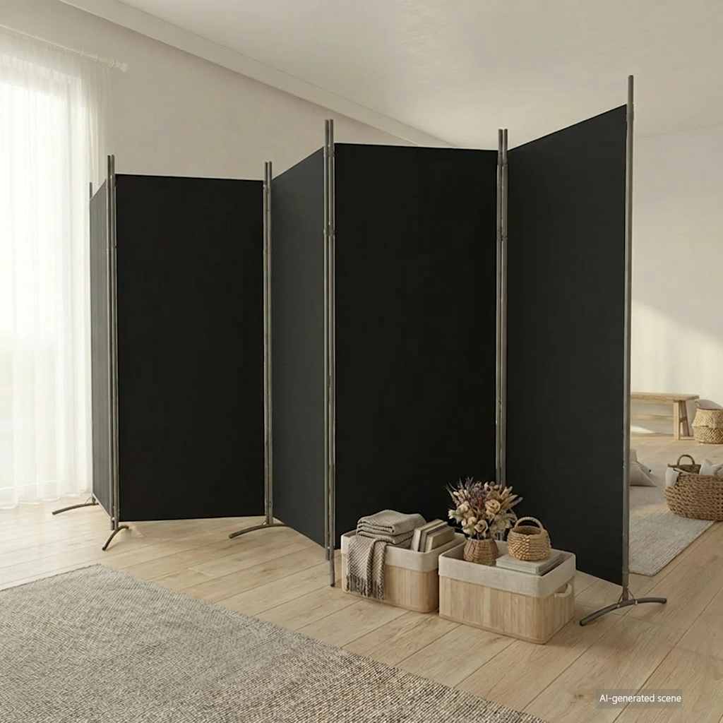 Kamerscherm met 5 panelen 433x180 cm stof zwart