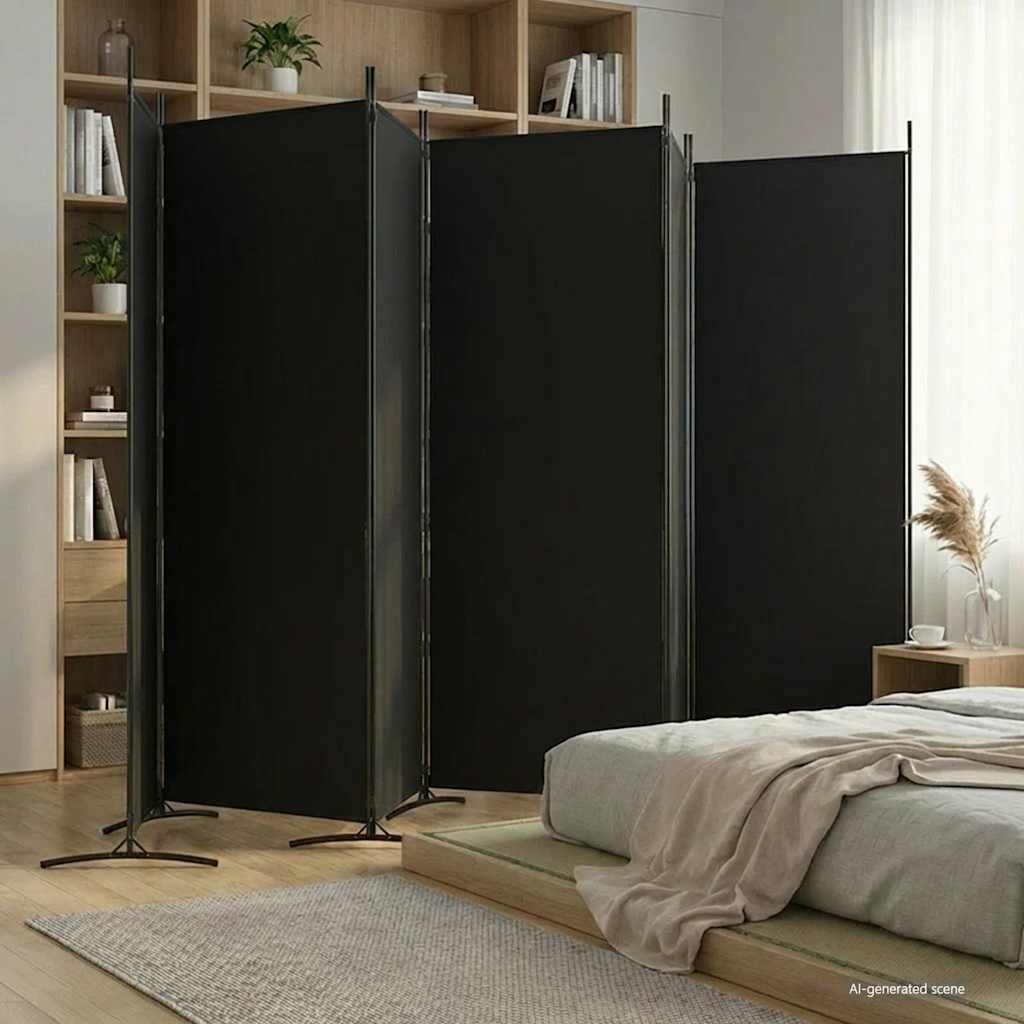 Kamerscherm met 6 panelen 520x180 cm stof zwart
