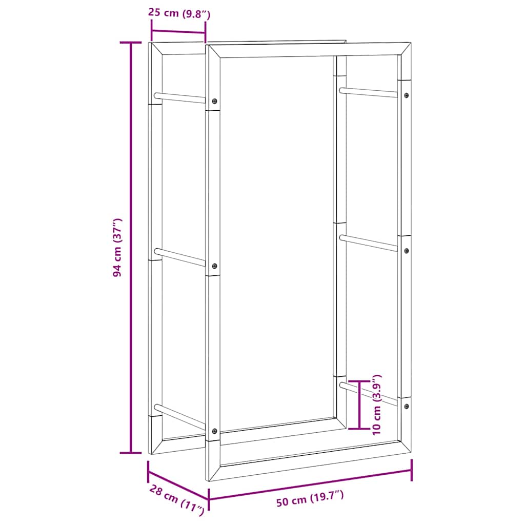 Haardhoutrek 50x28x94 cm staal matzwart – afbeelding 10