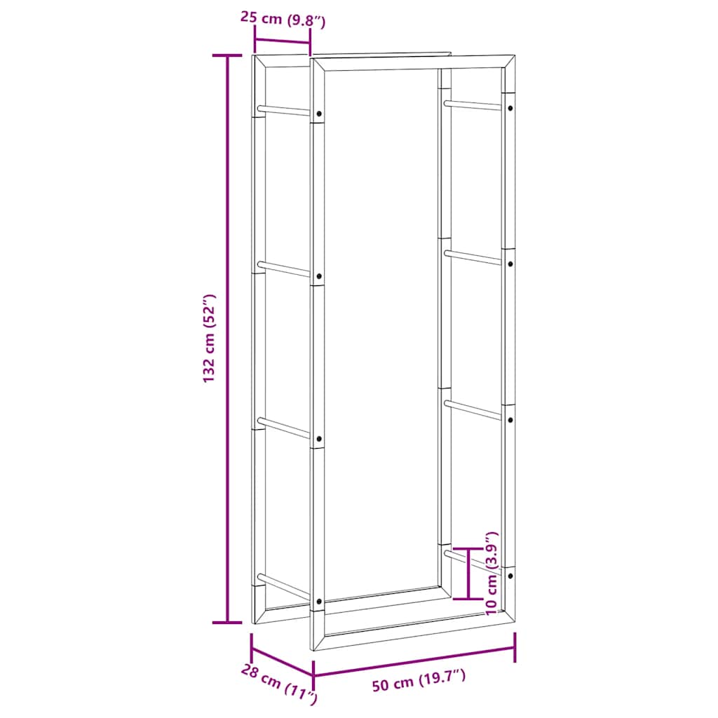 Haardhoutrek 50x28x132 cm staal matzwart – afbeelding 10