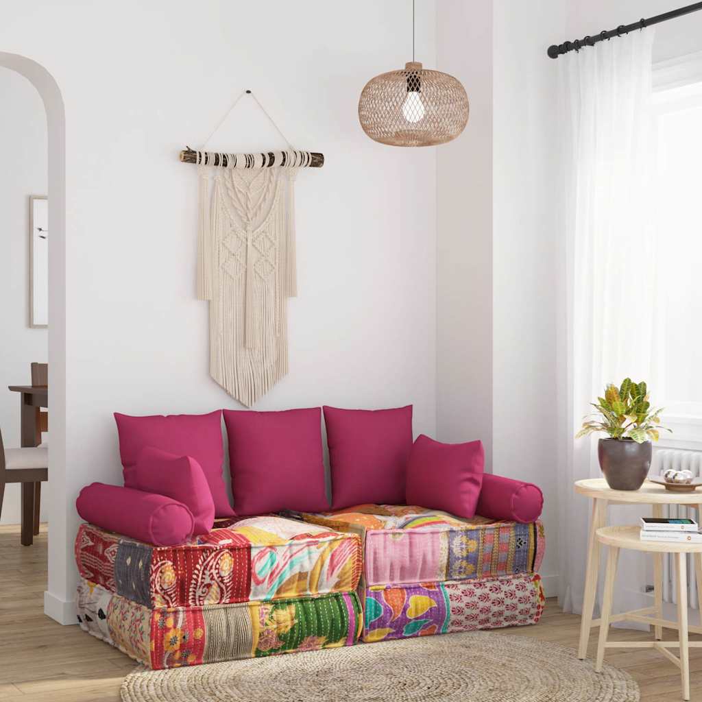 7-delige Sierkussenset stof roze – afbeelding 1