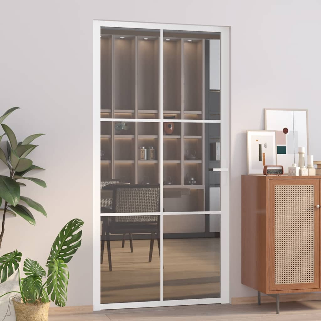 Binnendeur 102,5x201,5 cm ESG-glas en aluminium wit – afbeelding 1