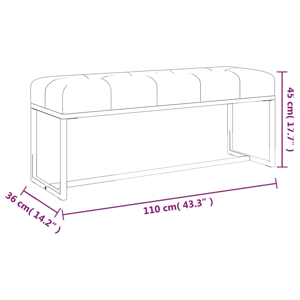 Bankje 110x36x45 cm fluweel grijs – afbeelding 6