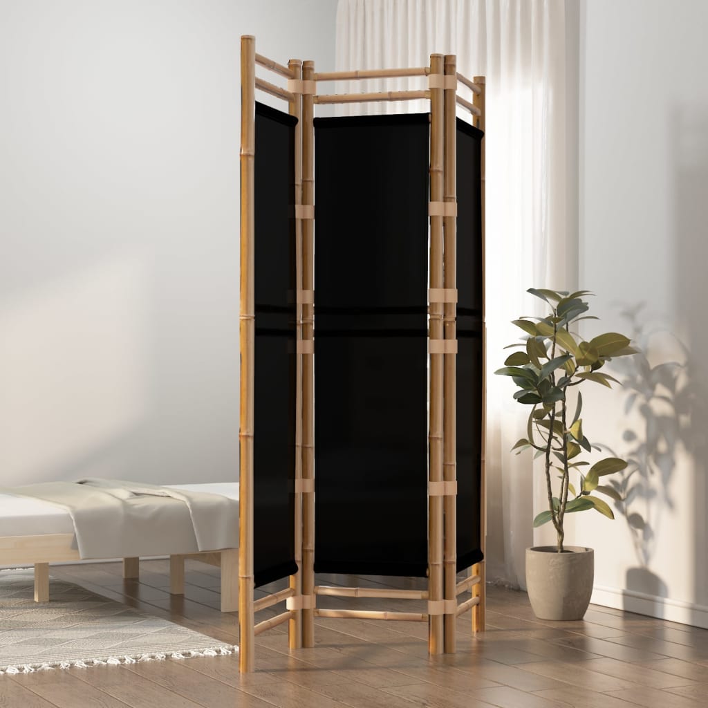 Kamerscherm 3-panelen inklapbaar 120 cm bamboe en canvas – afbeelding 1