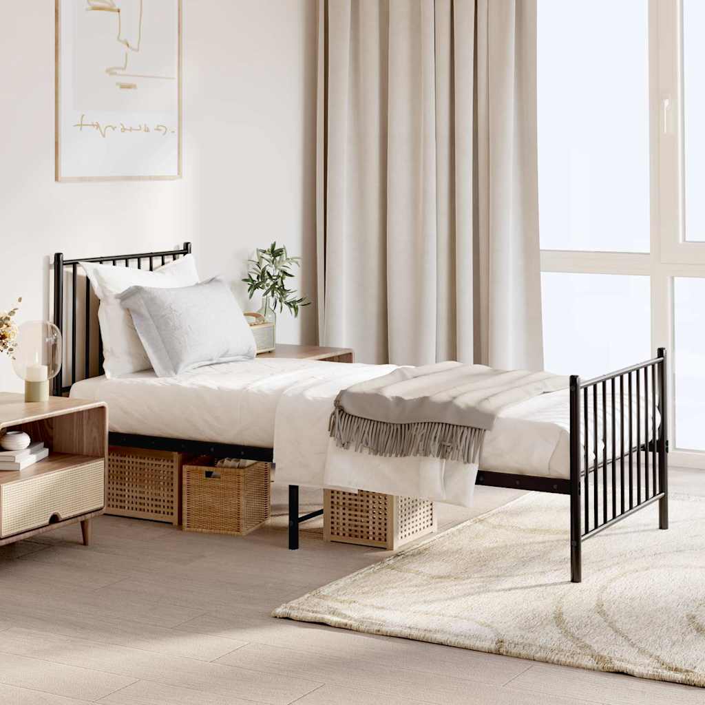 Bedframe met hoofd- en voeteneinde metaal zwart 75x190 cm